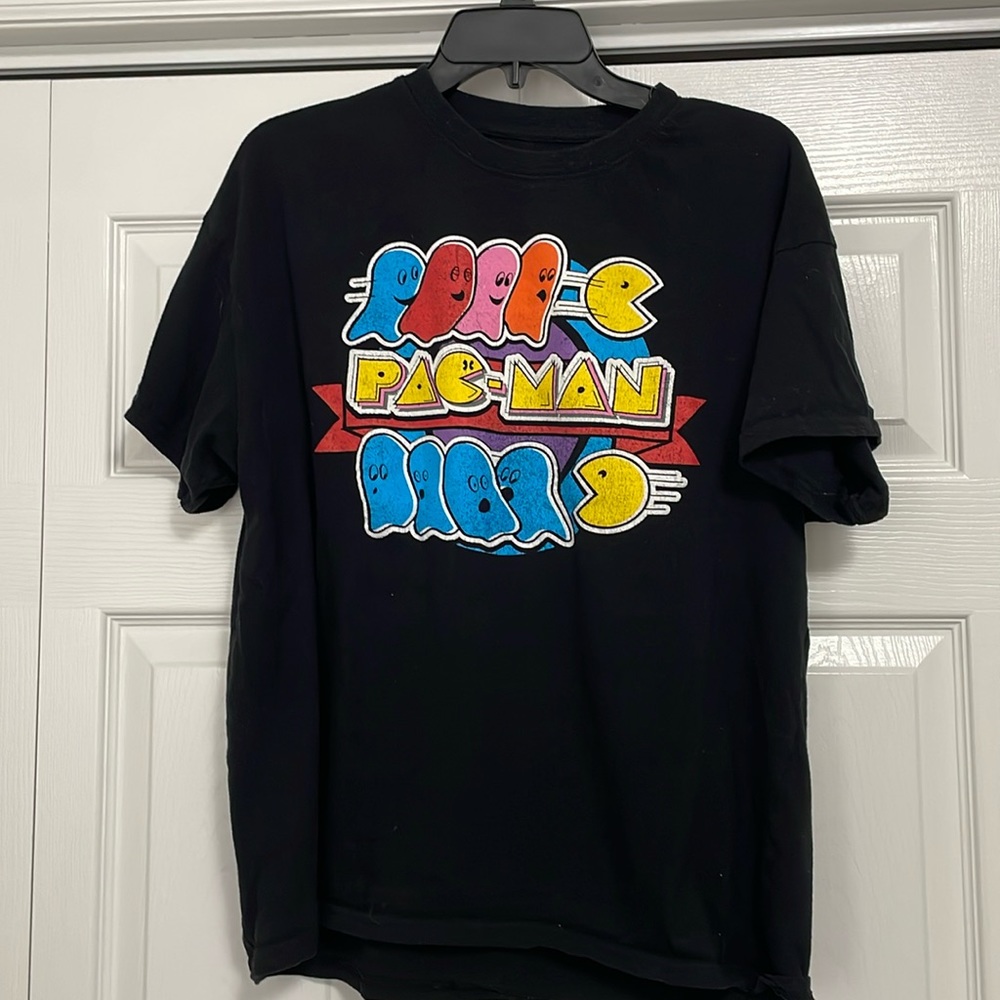 Pac Man Shirt Youth XL Black Short Sleeve Retro 80s Gamer T Video Game Nerd Core